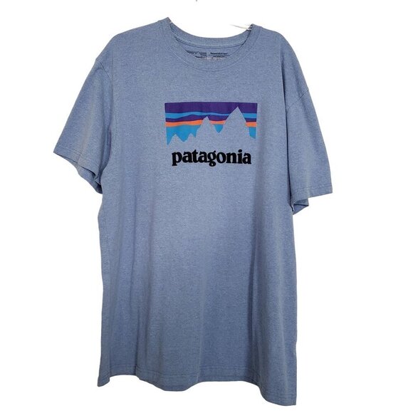 Patagonia Graphic Responsibili Tee Logo Blue Short Sleeve Mens Size XL - Picture 2 of 10